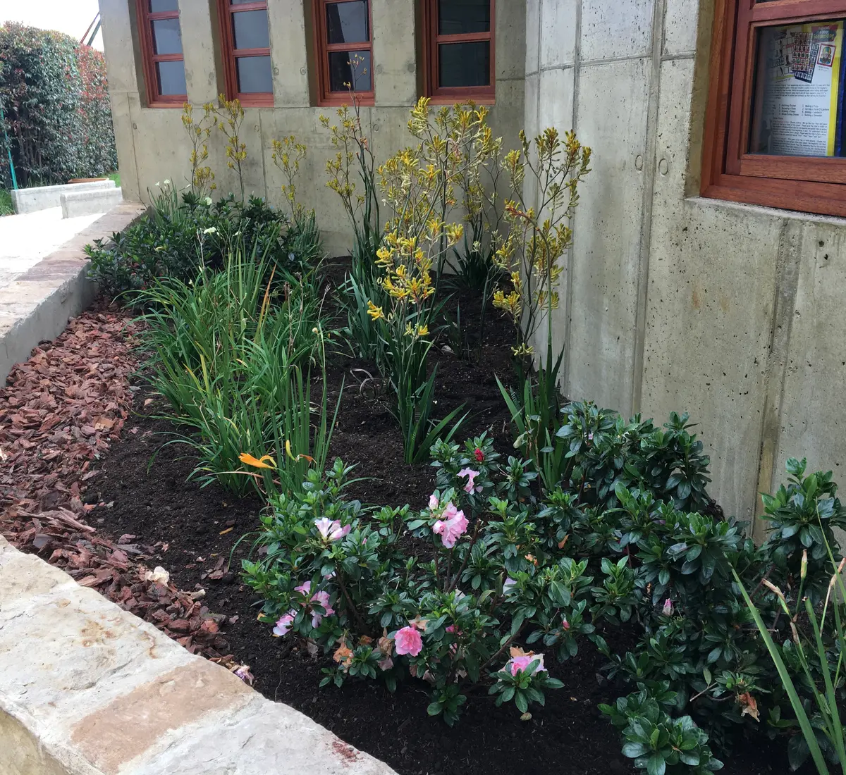 Jardín urbano terminado junto a una edificación